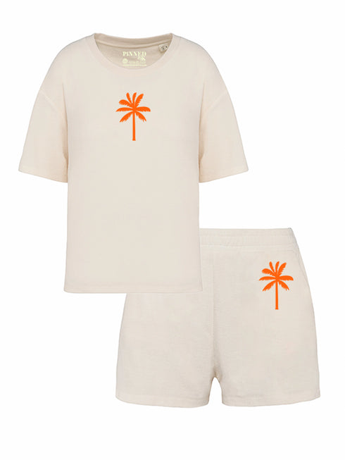 Set Badstof Palmtree Neon Orange Velvet | NOTE: Levertijd 5-7 werkdagen
